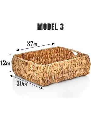 El Yapımı Hasır Bombeli Dekoratif Sepet, Hasır Bombeli Dekoratif Tepsi 3 Model Seçenekli (37 * 30 * 12CM) (Model - 3)