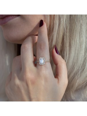 Oroline Kuyumculuk 14 Ayar Altın Baget Yanı Taşlı Kadın Yüzük