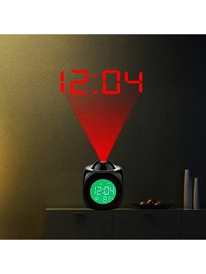 Duvara Yansıtmalı Projeksiyon Dijital Termometreli Ingilizce Konuşan Alarmlı Çalar Masa Saati