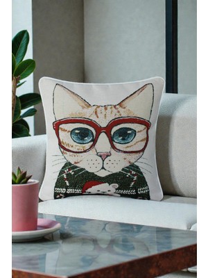 Visionario Kırlent Kılıfı Goblen Dokuma - Dekoratif Çift Taraflı Biyeli 45x45 cm