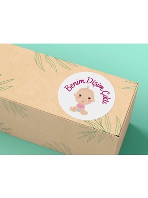 Buğdayı Kız Bebek Pembe Dişim Çıktı Yuvarlak Mat Etiket 4 cm Bebek Partisi (40 Adet)
