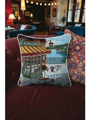 Visionario Kırlent Jakarlı Dokuma Goblen Kumaş - 45x45cm Biyeli Çift Taraflı Dekoratif Kırlent Kılıfı