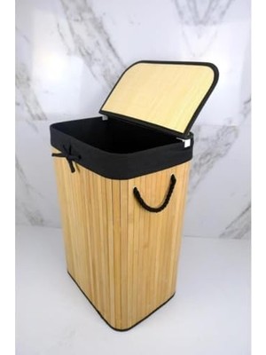 El Yapımı Hasır Katlanır Çamaşır Sepeti Dikdörtgen 72 Litre (40CM*30CM*61CM), Doğal Malzemeden Üretilmiş Çamaşırlık (- Siyah)