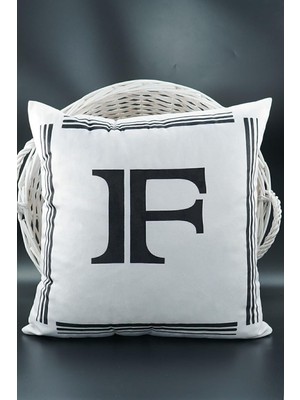 Harfli Kırlent Kılıfı Kadife 43X43 cm Çift Taraflı F Harfi Kedi Desenli Evlilik Teklifi Doğum Günü