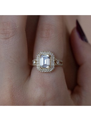 Oroline Kuyumculuk 14 Ayar Şık Baget Taşlı Kadın Altın Yüzük