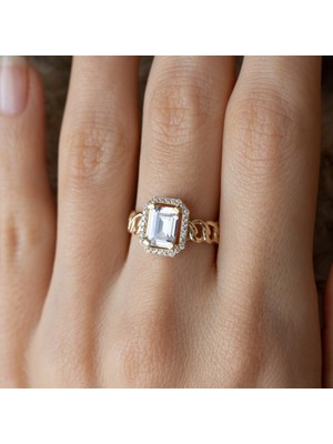 Oroline Kuyumculuk 8 Ayar Altın Baget Taşlı Kadın Yüzük