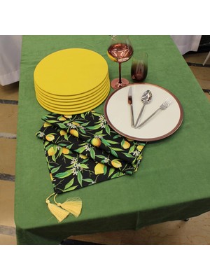 Desenli Siyah Zemin Arka Plan Baskılı Runner Servis 40X150 cm