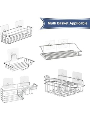 10'lu Su Geçirmez Yapışkanlı Raf Askısı - Duş Köşe Rafı ve Sabunluk Asma Kancası - 2,5 kg Taşıma Kapasiteli Şeffaf Klips - Seramik, Cam, Mermer, Metal Uyumlu - Delmeden Asma Aparatı