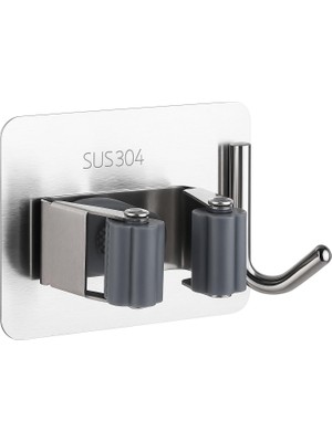 Yapışkanlı Paslanmaz Çelik Süpürge ve Paspas Tutucu 304 Kalite Çelik Mop Tutucu | Delme Gerektirmez, Duvar Tipi Organizer Askı Kancası, Kaymaz Silikon Tutuş, Banyo, Mutfak, Bahçe, Garaj Için