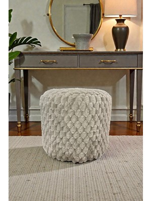 Visionario Silindir Puf MILANO – Yumuşak Rabbit (Tavşan Tüyü) Kumaş Dekoratif Oturma Pufu Vizon