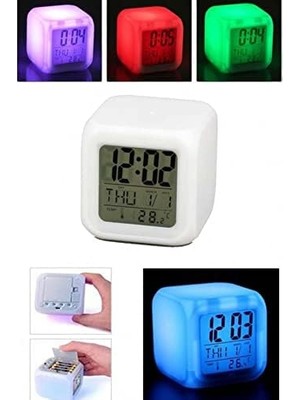 7 Renk Değiştiren Gece Lambası Masa Saati Alarm Termometre Özellikli Yeni Nesil Akıllı Masa Saati