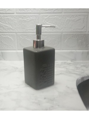 Seramik Sıvı Sabunluk Koyu Bej Modern 7X7X17CM 300ML Seti