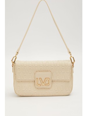 Lêvi D'or Kabartma Baskılı Kısa ve Uzun Askılı Orta Boy Kadın Günlük Omuz Çantası Krem