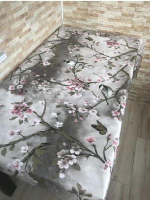 ve Kelebek Desenli Astarlı Muşamba Masa Örtüsü, 140X240 Cm, Gri