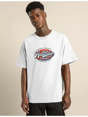 Beruflic Unisex Baskılı Oversize T-Shirt - Beyaz