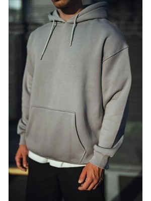 Beruflic Üç Iplik Penye Kapşonlu Basic Sweatshirt - Boyalı Gri