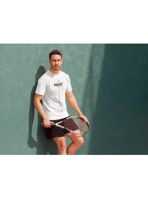 Beruflic Unisex Bisiklet Yaka Baskılı Oversize T-Shirt - Beyaz