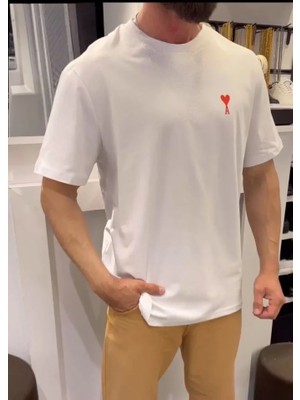 Beruflic Unisex Bisiklet Yaka Baskılı Oversize T-Shirt - Beyaz