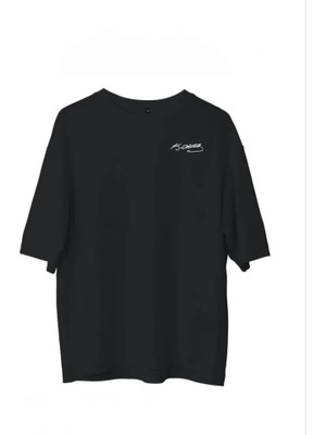 Beruflic Unisex Bisiklet Yaka Baskılı Oversize T-Shirt - Siyah