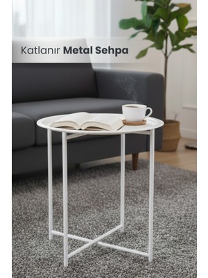 Orvila Katlanır Tepsili Metal Sehpa Çok Amaçlı Çıkarılabilir Tepsili Sehpa