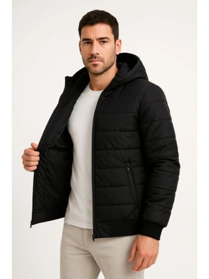 Beruflic Erkek Şişme Kapüşonlu Fermuarlı Mont Su Itici Kapitone Astarlı Kumaş Cepli Kışlık Rahat Ka