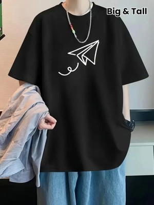 Beruflic Baskılı Oversize Bisiklet Yaka T-Shirt - Siyah