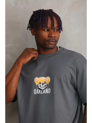 Beruflic Unisex Baskılı Oversize T-Shirt - Füme