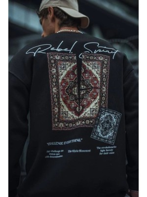Beruflic Uzun Kol Bisiklet Yaka Baskılı Sweatshirt - Siyah