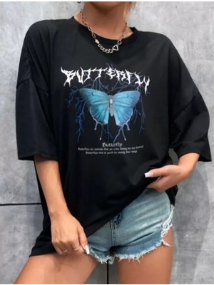 Beruflic Unisex Baskılı Oversize T-Shirt - Siyah