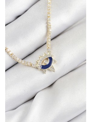 Pazarcan Pirinç Zirkon Taşlı Su Yolu Göz Model Gold Renk Kadın Kolye