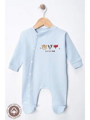 Miniel Unisex Cosy Season Baskılı 0-6 Ay Penye Organik Pamuklu Patikli Bebek Tulum