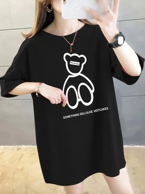 Beruflic Baskılı Oversize Bisiklet Yaka T-Shirt - Siyah
