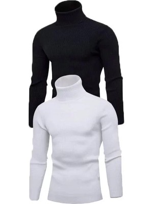 Beruflic 2 Adet Unisex Kaşkorse Boğazlı Full Likralı Fitilli Body Kazak