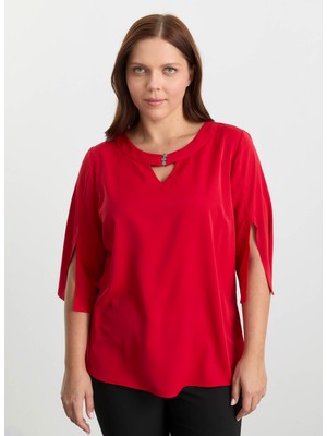 Selen O Yaka Düz Kırmızı Kadın Bluz 25KSL8204