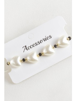 Marsilyan Kalp Inci Kristal Makrome Ip Bileklik