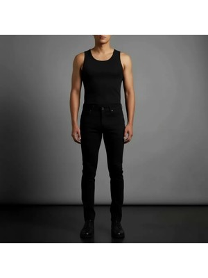 PHANTOM JEANS Erkek Siyah Slim Fit Likralı Boru Paça Jeans Kot Pantolon