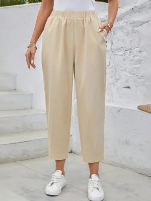 Beruflic Kadın Yüksek Bel Yandan Cepli Düğme Detaylı Geniş Kesim Ithal Krep Pantolon