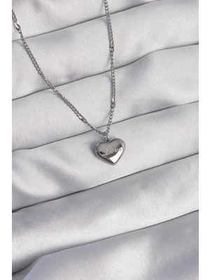 Pazarcan 316L Çelik Gümüş Renk Kalp Model Love Kolye