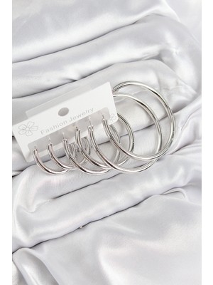 Pazarcan Pirinç Halka Model Gümüş Renk Kadın Set Küpe