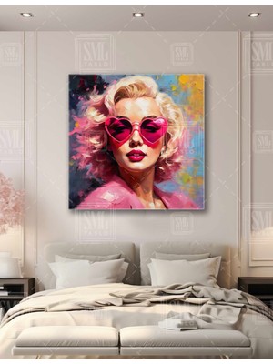 SML Tablo Marilyn Monroe Hollywood Efsane Sarışın Kalpli Pembe Gözlük Ikon Kare Kanvas Tablo