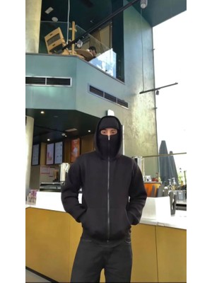 Beruflic Samuray Zıp Fermuarlı Kapüşonlu Sweatshirt- Siyah