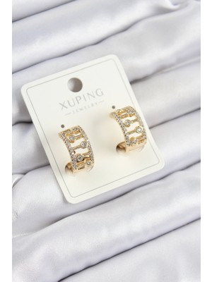 Pazarcan Xuping Zirkon Taşlı Çit Halka Model Gold Renk Kadın Küpe