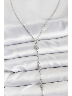 Pazarcan 316L Çelik Zincir Gümüş Renkli Yıldız Model Kadın Y Kolye