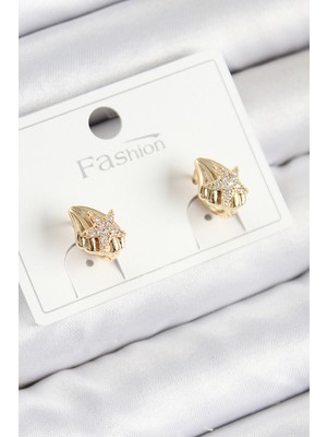 Pazarcan Pirinç Zirkon Taşlı Yıldız Model Gold Renk Çocuk Küpe