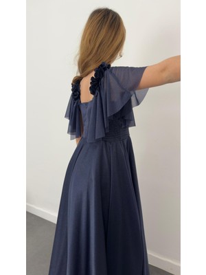 Taha Kids Elite Güllü Prenses Abiye Çocuk Elbise Lacivert