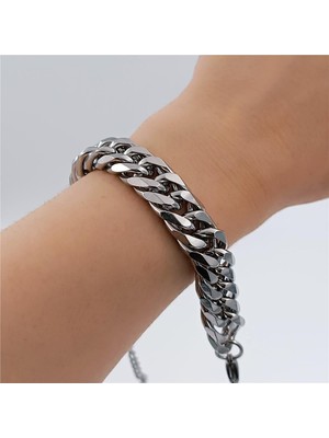 Herşey Nota 316L Çelik Silver Klasik Retro Kalın Zincir Unisex Bileklik