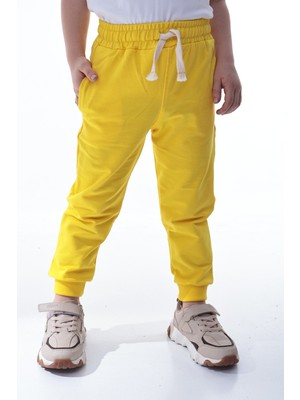 CQCQ Sarı Unisex Çocuk %100 Pamuk Günlük Jogger 2 İplik Eşofman Altı – 12 Ay – 5 Yaş