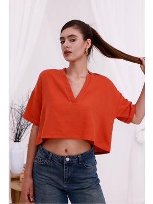 La Pante Kısa Kol Önden Patlı Kısa Bluz