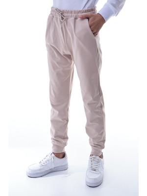 CQCQ Erkek Çocuk Dalgıç Kumaş Krem Eşofman Altı – Esnek Rahat Kalıp Spor Pantolon