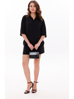 La Pante Çiçek Desenli Önden Cepli Düşük Kol Gömlek Yandan Fermuarlı Pamuk Şortlu Takım